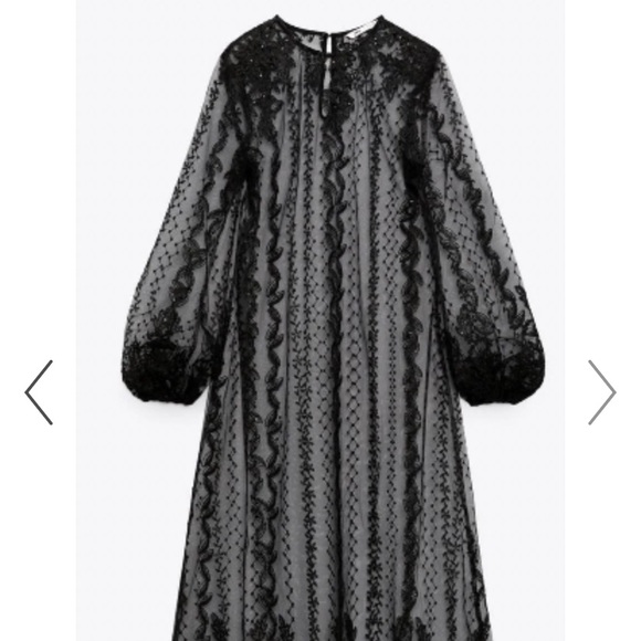 ZARA EMBROIDERED LONG BLACK SEMI-SHEER DRESS - Picture 3 of 8